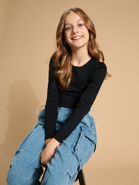 Sinsay Girl's Black Long Sleeve Slim Fit  Bodysuit  | Sinsay in Lebanon