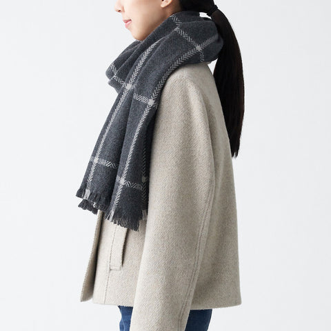 H&M Women's Dark Gray Wool Woven Checkered Large Scarf | H&M In Lebanon