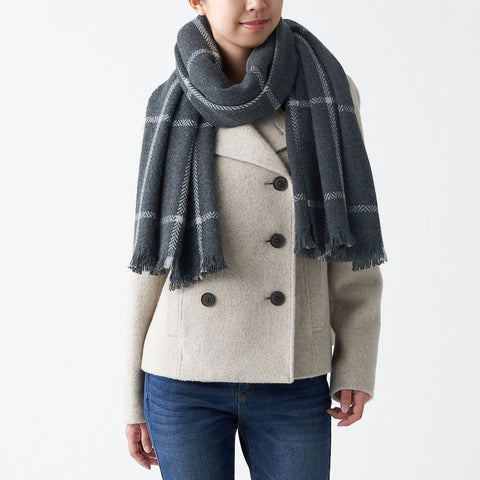 H&M Women's Dark Gray Wool Woven Checkered Large Scarf | H&M In Lebanon