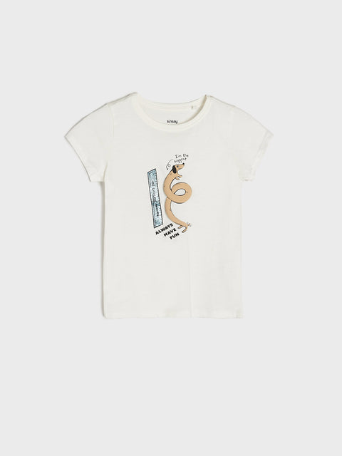 Sinsay Girl's White Round Neck T-shirt With Print | Sinsay In Lebanon