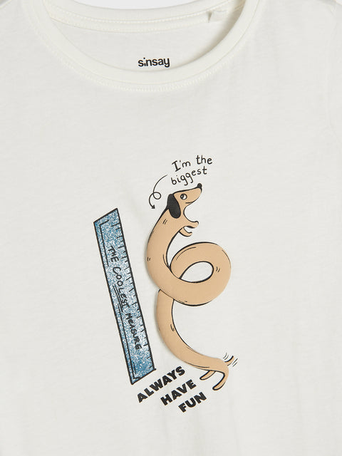 Sinsay Girl's White Round Neck T-shirt With Print | Sinsay In Lebanon