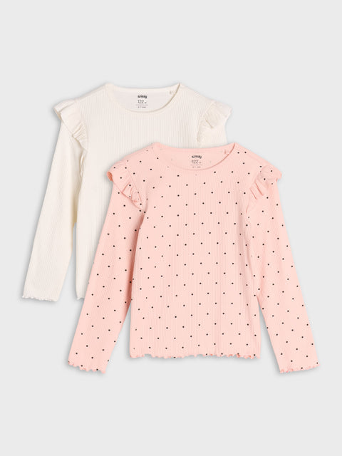 Sinsay Girl's White/Pink Long Sleeve Blouse With Ruffles 2-Pack | Sinsay In Lebanon