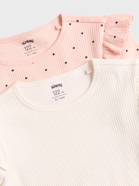 Sinsay Girl's White/Pink Long Sleeve Blouse With Ruffles 2-Pack | Sinsay In Lebanon