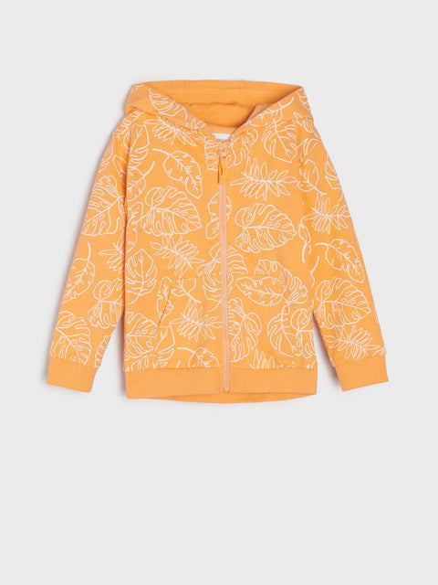 Sinsay Boy's Orange Printed & Hooded Zip Up Sweatshirt | Sinsay In Lebanon