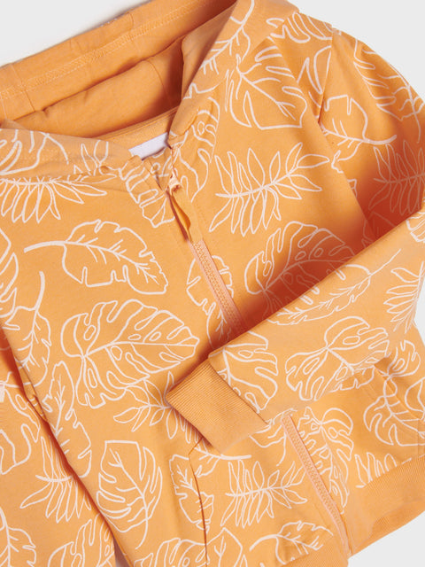 Sinsay Boy's Orange Printed & Hooded Zip Up Sweatshirt | Sinsay In Lebanon