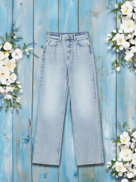 Sinsay Women's Blue High Waist Wide Leg Washed Effect Jeans |Sinsay In Lebanon