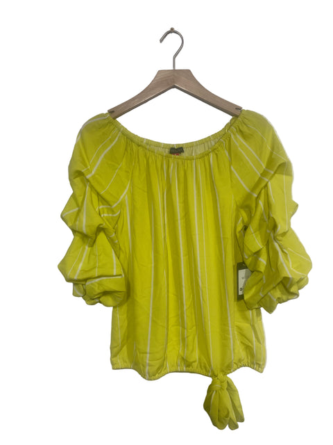 Vince Camuto Women's Bright Lemon Striped Balloon-Sleeve Off-The-Shoulder Blouse| Vince Camuto In Lebanon