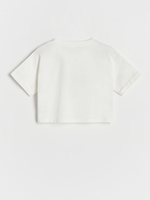 Reserved Girl's White Printed Round Neck T-Shirt | Reserved In Lebanon