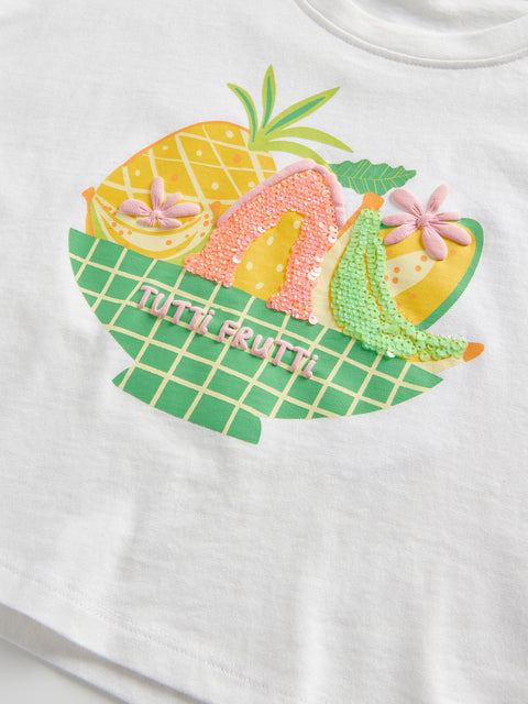 Reserved Girl's White Printed Round Neck T-Shirt | Reserved In Lebanon