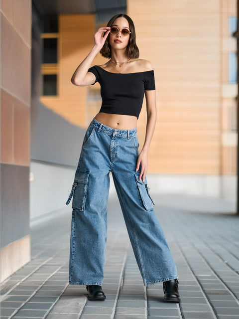 Sinsay Women's Blue Wide leg High Waist Cargo Fit Jeans | Sinsay in Lebanon