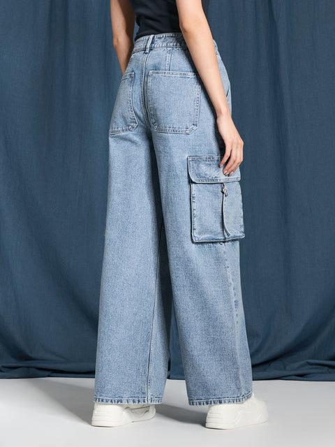 Sinsay Women's Blue Wide leg High Waist Cargo Fit Jeans | Sinsay in Lebanon