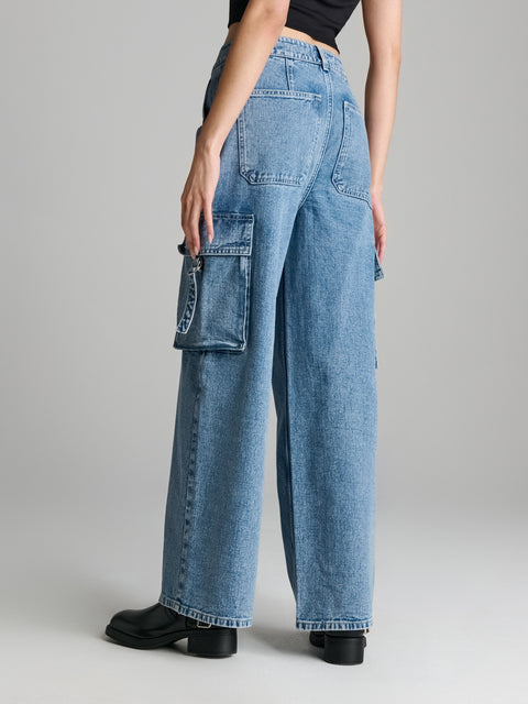 Sinsay Women's Blue Wide leg High Waist Cargo Fit Jeans | Sinsay in Lebanon