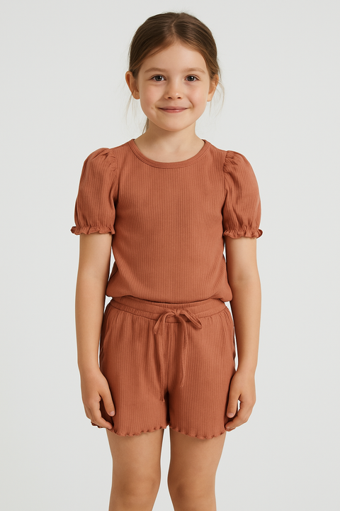 POMPdeLUX Girl's Dusty Rose Pajama Short Set | POMPdeLUX in Lebanon