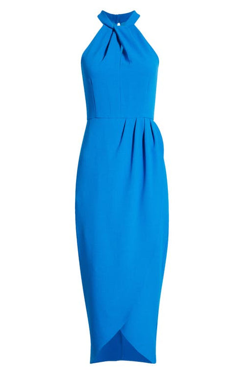 Julia Jordan Women's Royal Blue Knot-Neck Tulip-Hem Midi Dress |Julia Jordan In Lebanon