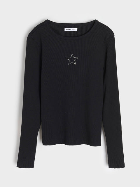 Sinsay Girl's Black Ribbed Long Sleeves Blouse | Sinsay In Lebanon