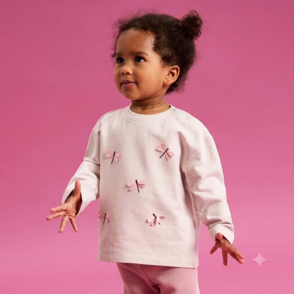 Sinsay Girl's Cream Long Sleeve Crew Neck Blouse