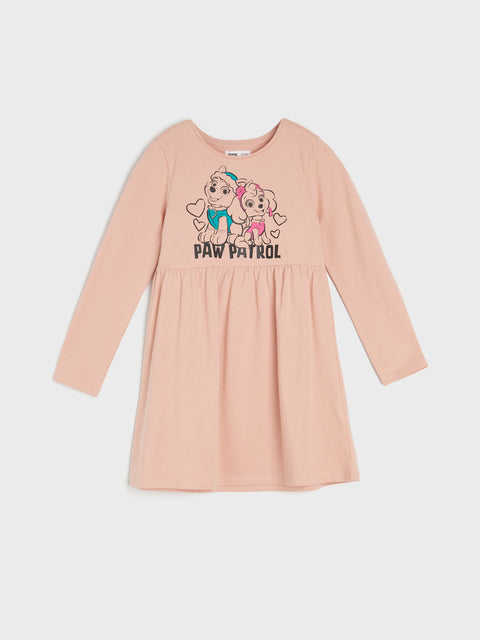 Pink dress with Paw Patrol characters on a white background