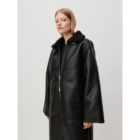 LeGer Women's Black Leather Victoria Coat |LeGer In Lebanon
