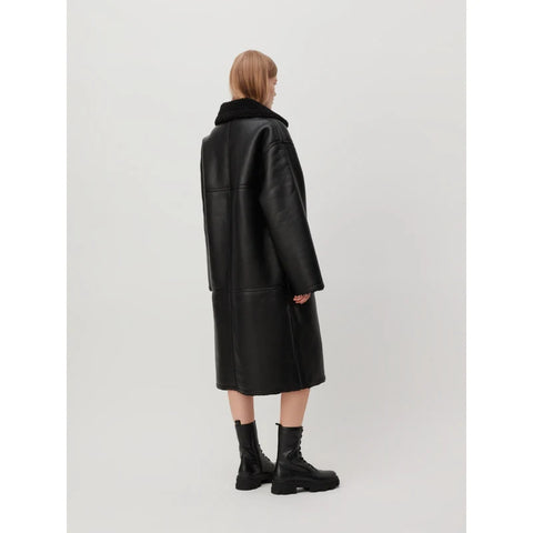 LeGer Women's Black Leather Victoria Coat |LeGer In Lebanon