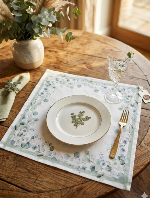 Elrene  White  Newbridge Eucalyptus Bliss Engineered Heat Transfer Fabric Napkins 17" x 17"– Set of 4  Table Cloth | Elrene  in Lebanon