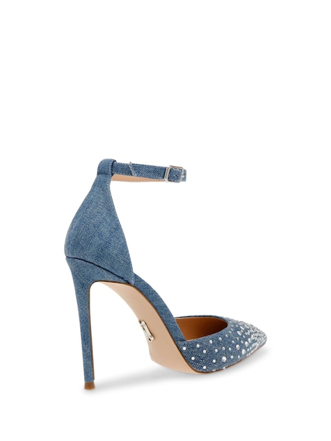 Steve Madden Women's Blue Denim Rhinestone Ravaged Heel |Steve Madden In Lebanon