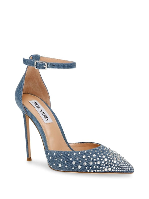 Steve Madden Women's Blue Denim Rhinestone Ravaged Heel |Steve Madden In Lebanon