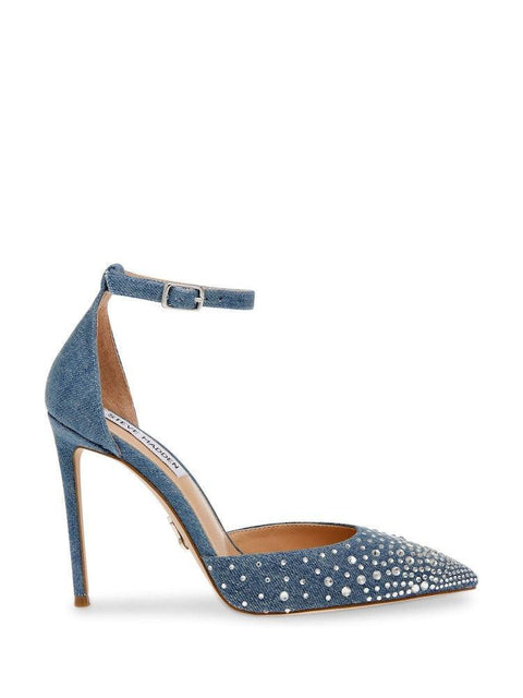 Steve Madden Women's Blue Denim Rhinestone Ravaged Heel |Steve Madden In Lebanon