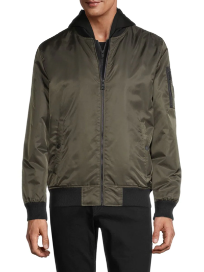 Guess Men's Olive Green John Bomber Hooded Jacket |Guess In Lebanon