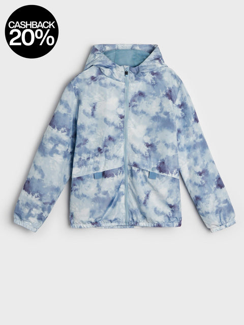 Blue tie-dye jacket on a white background