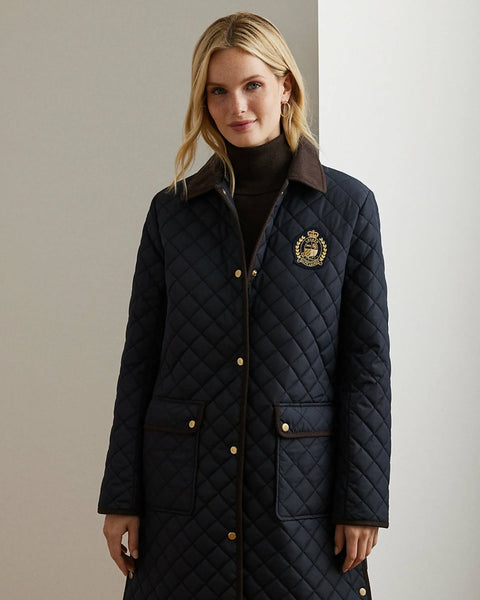 Lauren Ralph Lauren Women's  Navy Collared Quilted Coat | Lauren Ralph Lauren In Lebanon