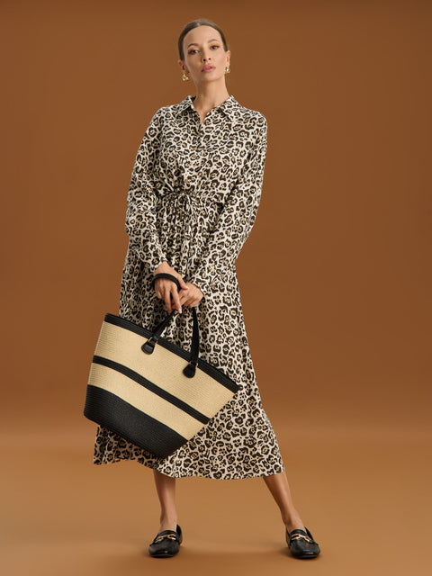 Sinsay Women's Beige/Brown Leopard print midi Dress  | Sinsay in Lebanon