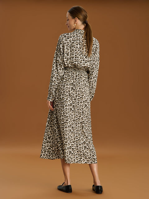 Sinsay Women's Beige/Brown Leopard print midi Dress  | Sinsay in Lebanon
