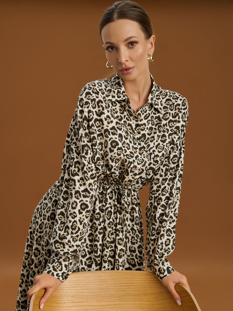 Sinsay Women's Beige/Brown Leopard print midi Dress  | Sinsay in Lebanon