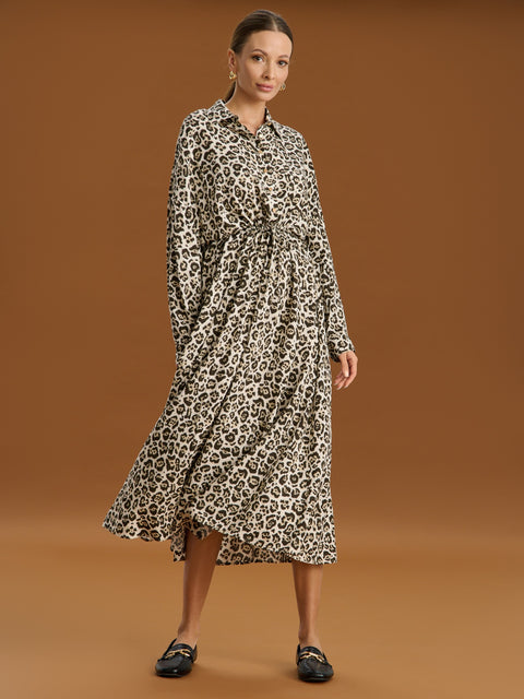 Sinsay Women's Beige/Brown Leopard print midi Dress  | Sinsay in Lebanon