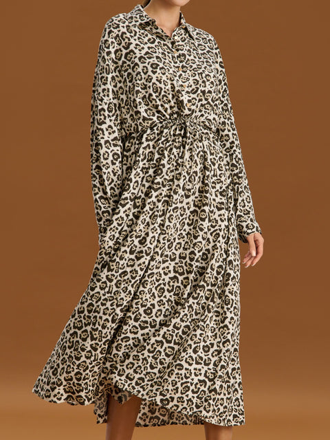 Sinsay Women's Beige/Brown Leopard print midi Dress  | Sinsay in Lebanon