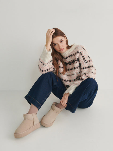 Reserved Women's Beige Platform Leather Snow Boots | Reserved In Lebanon
