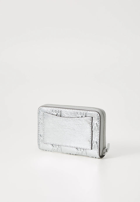 Silver wallet with marble pattern on a white background
