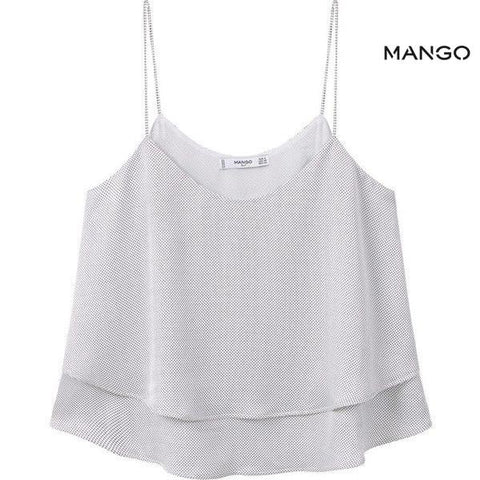 Mango Women's White Dot-Print Sleeveless Blouse| Mango in Lebanon