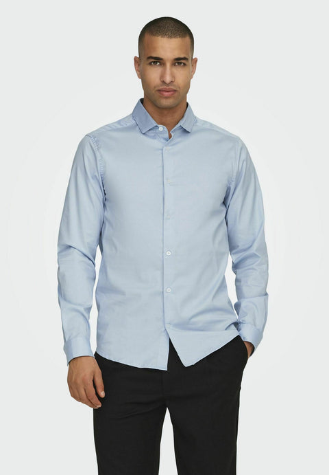 Only & Sons Men's Cashmere Blue Base Life Slim Cut Long Sleeve Shirt | Only & Sons In Lebanon