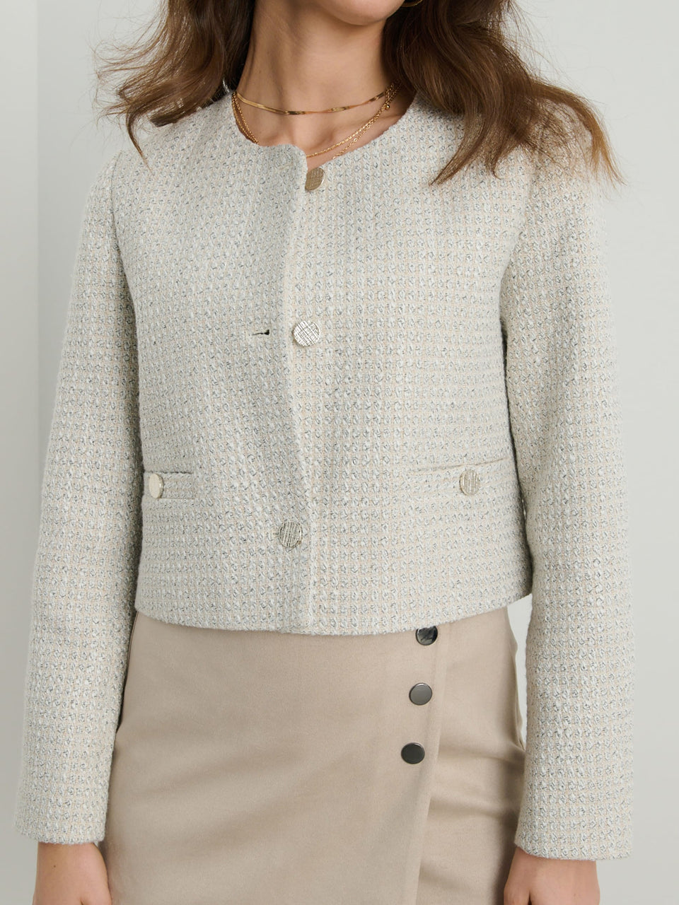 Sinsay Women's Beige Knitted Buttoned Blazer|Sinsay In Lebanon