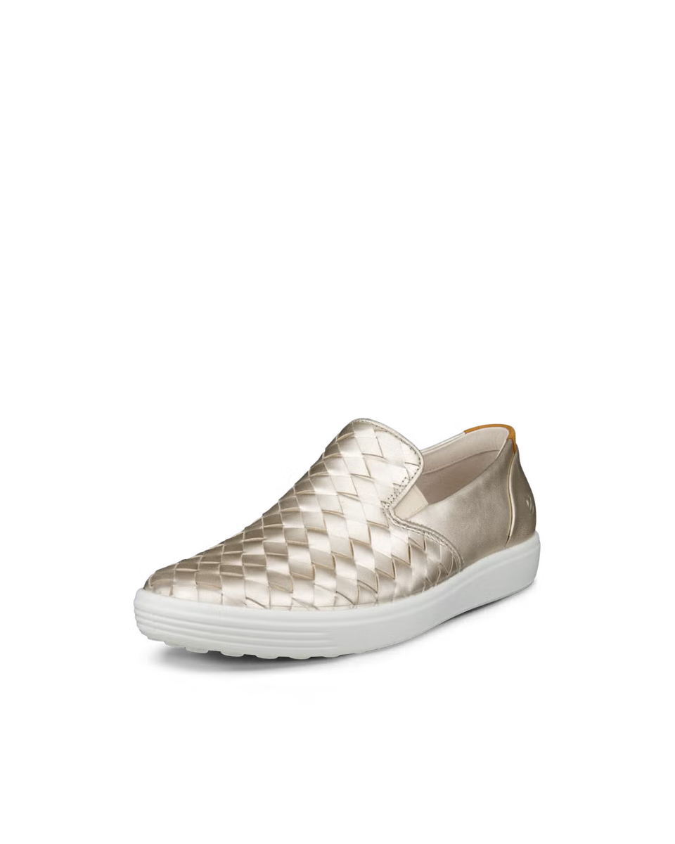 Ecco Women's Gold Woven Leather Slip-On Casual Shoes