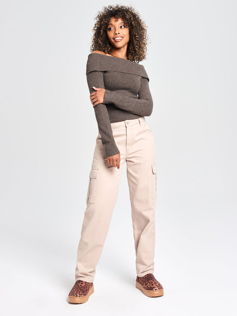 Sinsay Women's Beige High-waisted Cargo Jeans | Sinsay In Lebanon