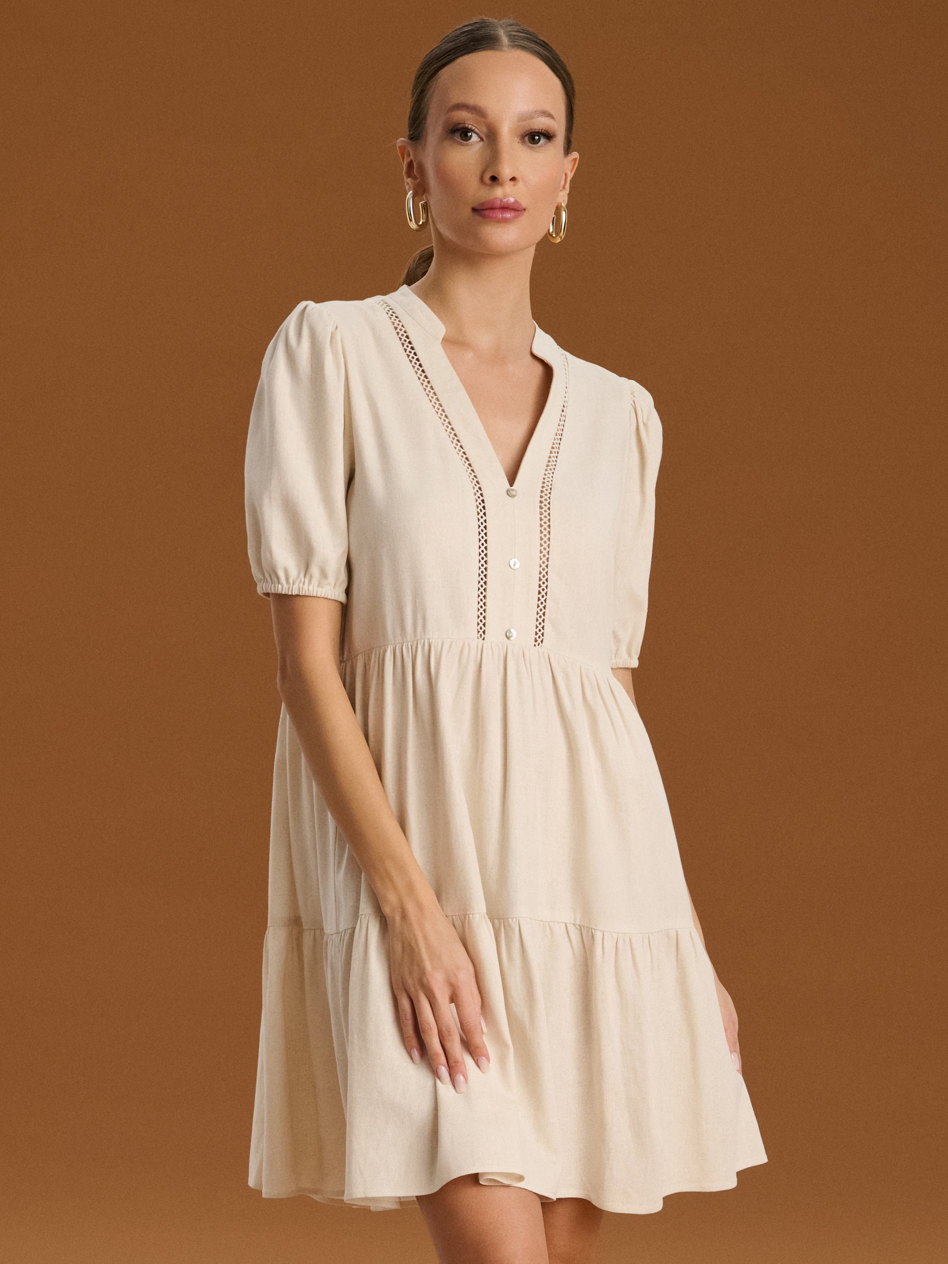 Sinsay Women's Cream V Neck Midi Dress | Sinsay In Lebanon
