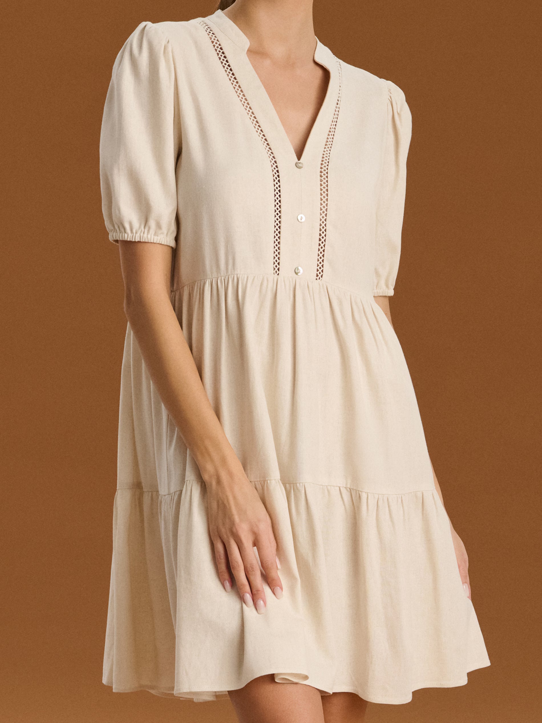 Sinsay Women's Cream V Neck Midi Dress | Sinsay In Lebanon
