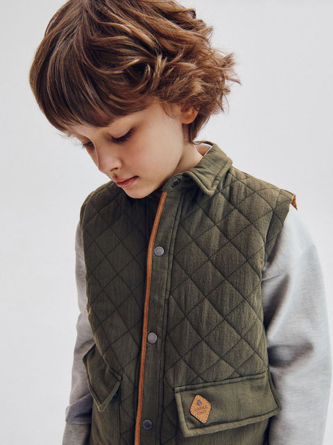 Reserved Boy's Olive Green Pockets Quilted Vest |Reserved In Lebanon