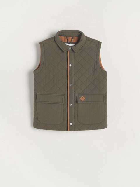 Reserved Boy's Olive Green Pockets Quilted Vest |Reserved In Lebanon
