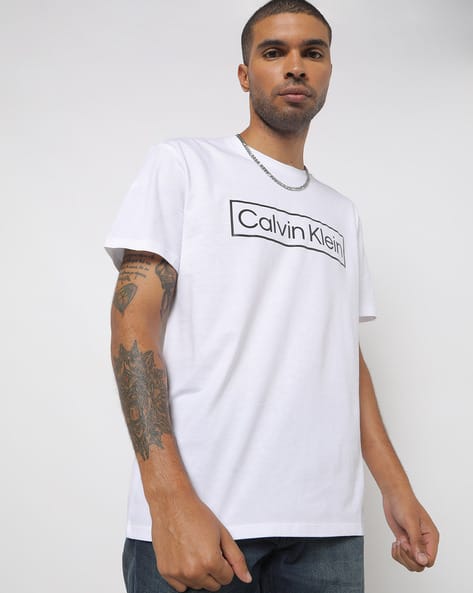 Calvin Klein Men's White Box Logo Crewneck T-Shirt | Calvin Klein In Lebanon
