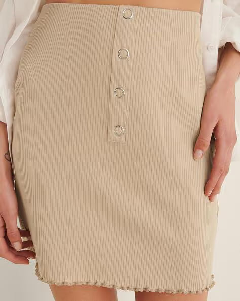 NA-KD Women's Light Beige Knitted Straight Skirt| NA-KD in Lebanon