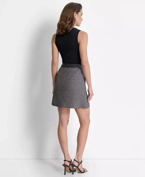 DKNY Women’s Black & White Leather-Trim Mini Tweed Skirt | DKNY In Lebanon