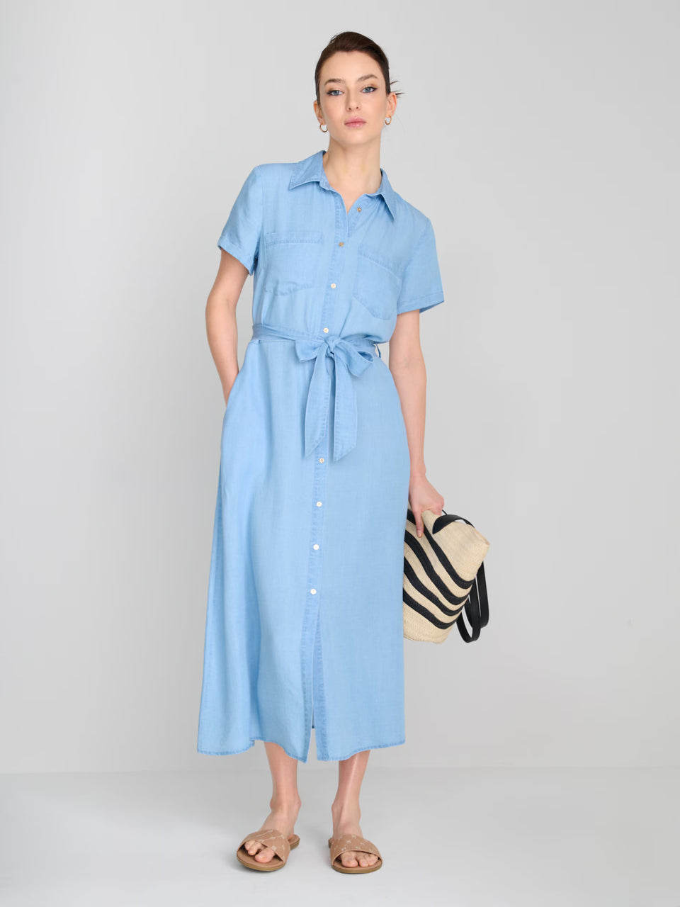 Sinsay Women's Light Blue Lyocell Midi Dress | Sinsay In Lebanon